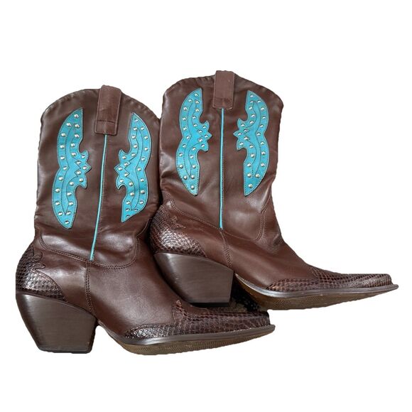 BCBG Pattern/studded Brown Leather Cowgirl Boots Turquoise Accents Brazil 7.5 - Picture 9 of 12